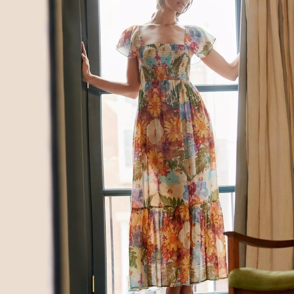 HTF Anthropologie Moxy Collective Smocked Floral Sleep Dress